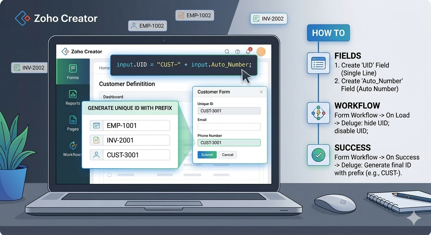 How to Generate a Unique ID with String Prefix in Zoho Creator